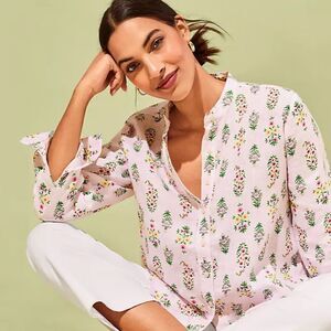 NWT Ann Taylor Pink Floral Linen Button Up Size Small